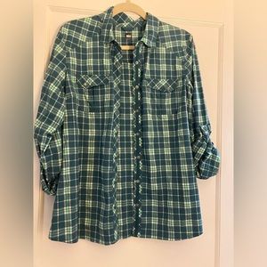 REI camp shirt with snaps and roll tab sleeves SIZE L